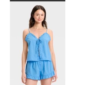 Colsie blue poplin cotton shorts pajamas set size XL new with tags Swiss dot